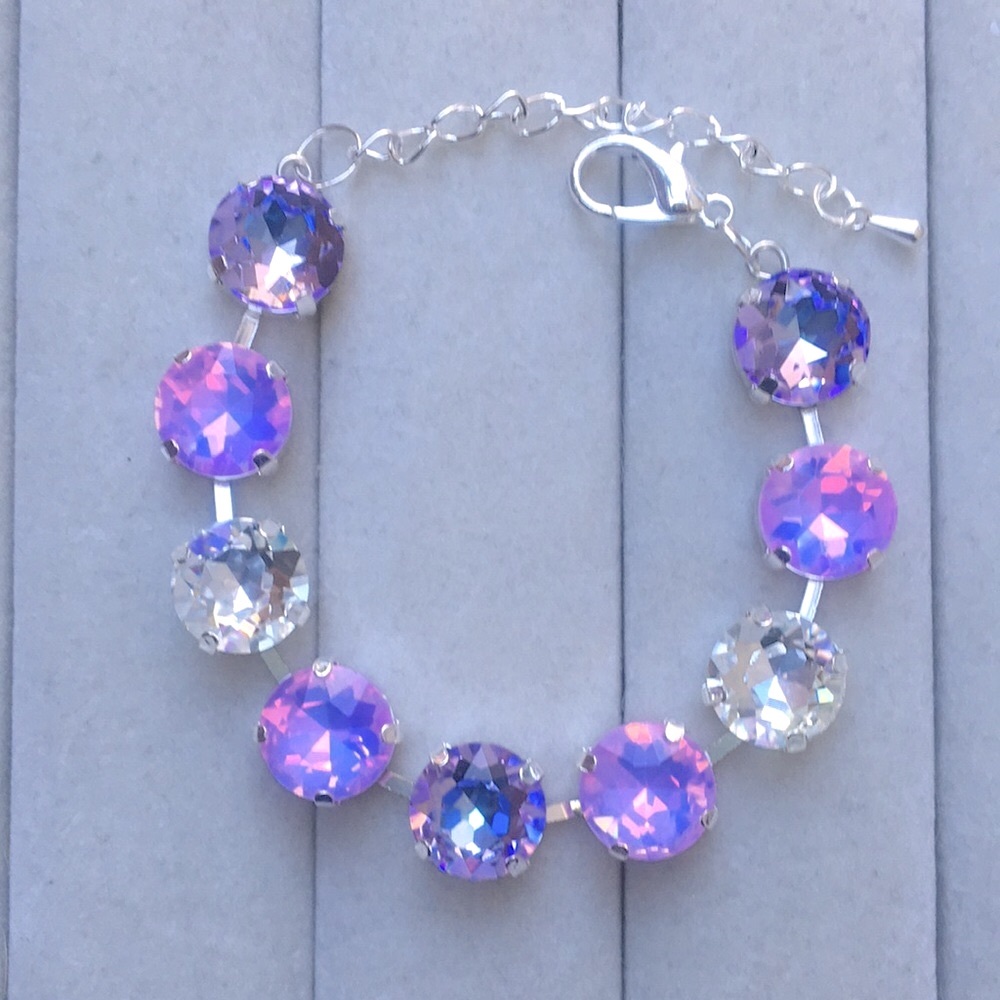 Pink + Purple Opal Aurora Borealis + Violet Silver Crystal Tennis Bracelet - Picture 11 of 12